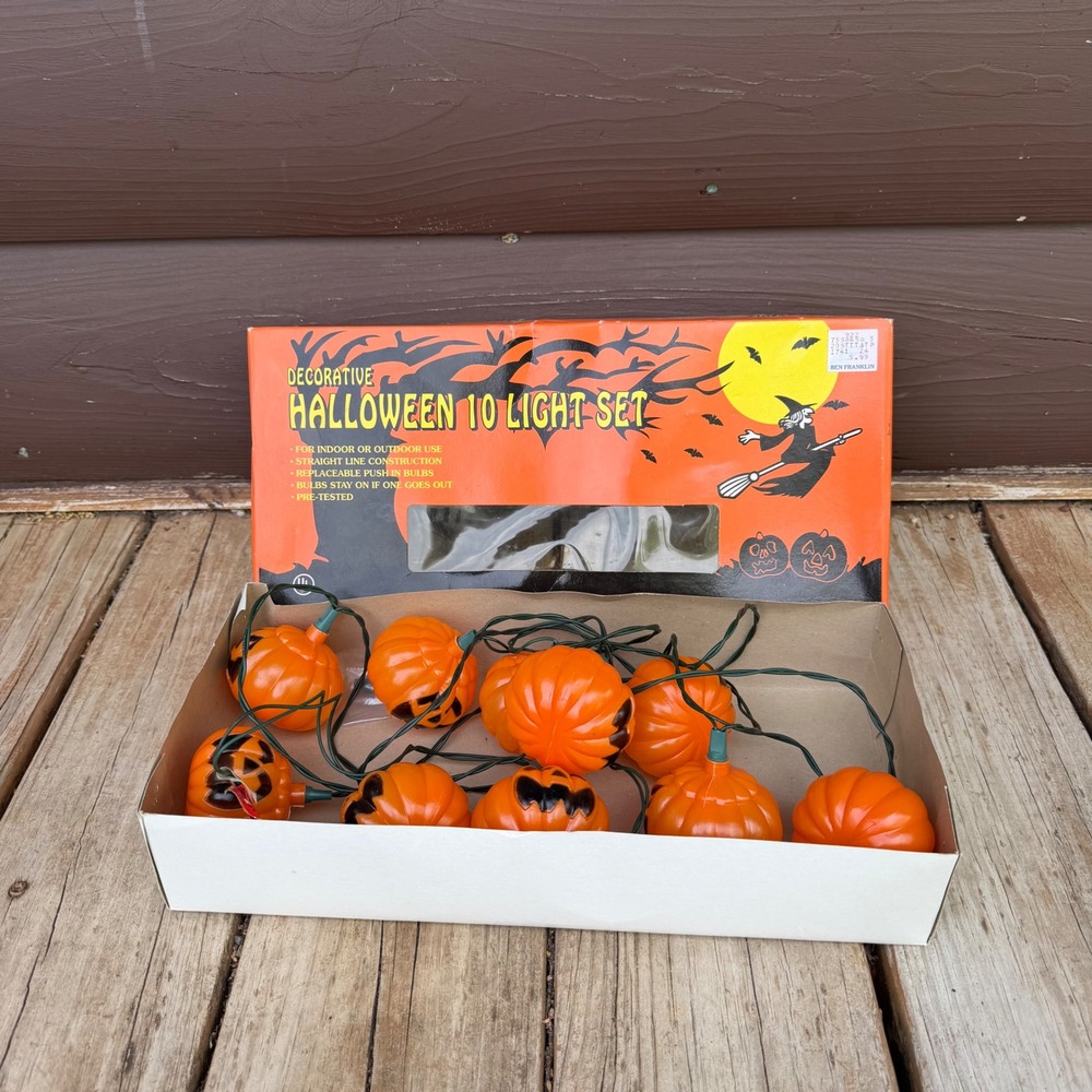 Ben Franklin Vintage Halloween Pumpkin String Lights 10 Light Set Orange 2.5in